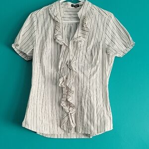 Express Ivory Striped Ruffle Top
